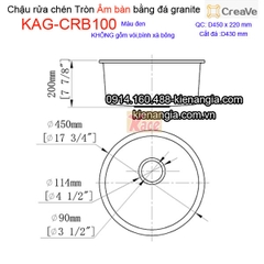 Chậu rửa chén âm bàn tròn đá granite D45cm Creave CRBA KAG-CRB100