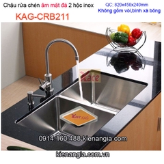 Chậu rửa chén âm mặt đá 2 hộc đều 82x45cm inox 304 KAG-CRB211