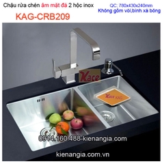 Chậu rửa chén âm mặt đá 2 hộc lệch 78x43cm inox 304 KAG-CRB209