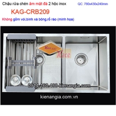Chậu rửa chén âm mặt đá 2 hộc lệch 78x43cm inox 304 KAG-CRB209