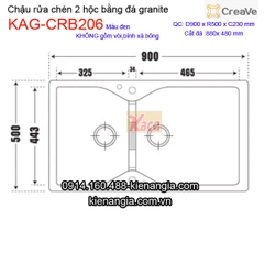 Chậu rửa chén đá granite 2 hộc 90x50cm Creave KAG-CRB206