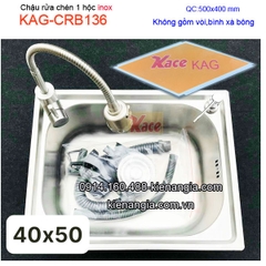 Chậu rửa chén inox 1 hộc 50x40cm KAG-CRB136