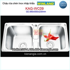 Chậu rửa chén inox 2 hộc 88x50 cm Winland KAG-WC09