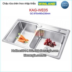 Chậu rửa chén inox 2 hộc 38X44 cm Winland KAG-WE05