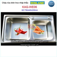 Chậu rửa chén inox 2 hộc 73x44 cm Winland KAG-WE06