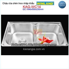 Chậu rửa chén inox 2 hộc 104x50 cm WinlandKAG-WC14