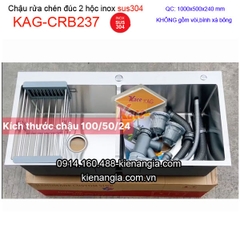Chậu rửa chén inox đúc 304 2 hộc đều 1000x500x240mm KAG-CRB237