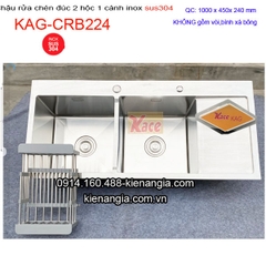 Chậu rửa chén inox sus304 đúc 2 hộc 1 cánh 100x45 cm KAG-CRB224