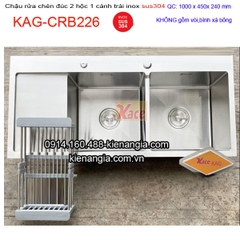 Chậu rửa chén inox sus304 đúc 2 hộc 1 cánh TRÁI 100x45 cm KAG-CRB226