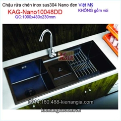 Chậu rửa chén inox sus304 Nano đen 2 hộc 100x48x23cm Việt Mỹ KAG-Nano10048DD