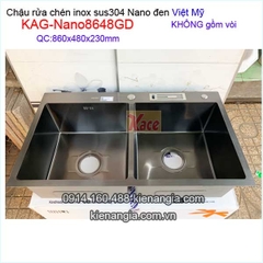 Chậu rửa chén inox sus304 Nano đen 2 hộc 86x48 x23cm Việt Mỹ KAG-Nano8648GD