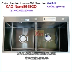 Chậu rửa chén inox sus304 Nano đen 2 hộc 86x48 x23cm Việt Mỹ KAG-Nano8648GD