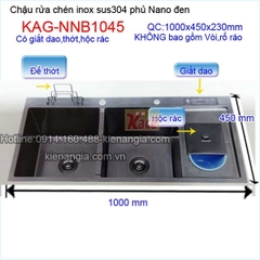 Chậu rửa chén Nano đen 2 hộc 1 cánh KAG-NNB1045