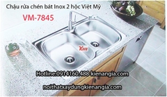 Chậu rửa chén SUS 304 2 hộc 78x43 x23cm Việt Mỹ VM-7845