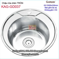 Chậu rửa chén tròn 1 hộc 50x50 x23cm GORLDE GD 037