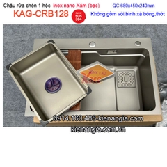 Chậu rửa Nano xám bạc (grey) 1 hộc 68x45cm KAG-CRB128