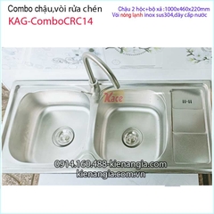 Combo chậu 2 hộc 100x46 cm vòi nóng lạnh sus304 KAG-ComboCRC14