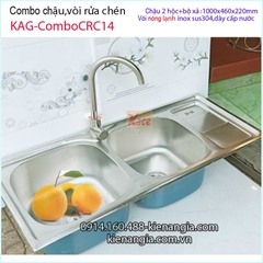 Combo chậu 2 hộc 100x46 cm vòi nóng lạnh sus304 KAG-ComboCRC14