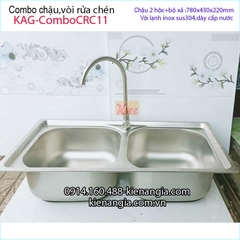 Combo chậu 2 hộc 78x43 cm vòi lạnh inox304 KAG-ComboCRC11