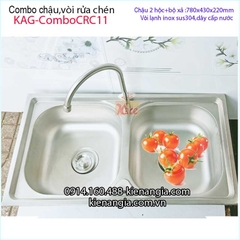 Combo chậu 2 hộc 78x43 cm vòi lạnh inox304 KAG-ComboCRC11