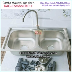 Combo chậu 2 hộc 78x43 cm vòi lạnh inox304 KAG-ComboCRC11