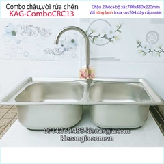 Combo chậu 2 hộc 78x43 cm vòi nóng lạnh inox 304 KAG-ComboCRC13