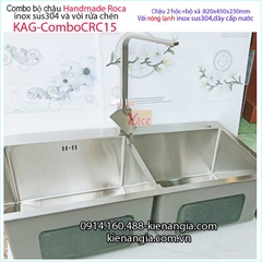 Combo chậu 2 hộc vuông đều Handmade-Roca-82x45 cm-KAG-ComboCRC15