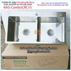 Combo chậu 2 hộc vuông đều Handmade-Roca-82x45 cm-KAG-ComboCRC15