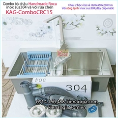Combo chậu 2 hộc vuông đều Handmade-Roca-82x45 cm-KAG-ComboCRC15