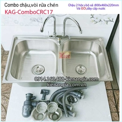 Combo chậu rửa chén 2 hộc 80x46 cm KAG-ComboCRC17
