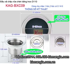 Đầu xả Inox chậu rửa chén KAG-BXC09