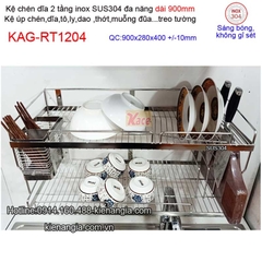 Kệ 2 tầng chén dĩa đa năng 5 trong 1 dài 900 sus304 KAG-RT1204