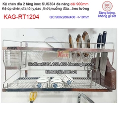 Kệ 2 tầng chén dĩa đa năng 5 trong 1 dài 900 sus304 KAG-RT1204