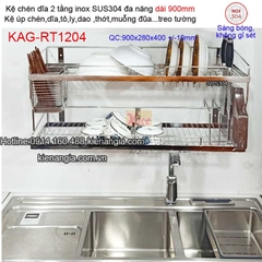 Kệ 2 tầng chén dĩa đa năng 5 trong 1 dài 900 sus304 KAG-RT1204