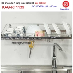 Kệ chén bát 1 tầng inox sus304 dài 8 tấc KAG-RT1139
