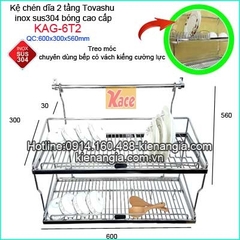 Kệ chén bát 60cm sus 304 2 tầng treo Tovashu KAG-6T2