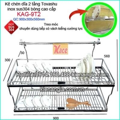 Kệ chén bát 90cm sus 304 2 tầng treo Tovashu- KAG-9T2