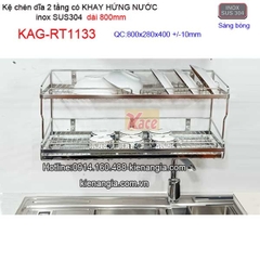 Kệ chén bát có khay hứng nước inox sus304 2 tầng dài 8 tấc KAG-RT1133