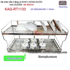 Kệ chén bát có khay hứng nước inox sus304 2 tầng dài 8 tấc KAG-RT1133