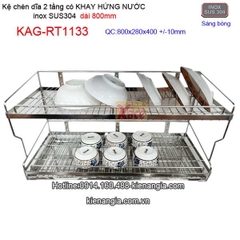 Kệ chén bát có khay hứng nước inox sus304 2 tầng dài 8 tấc KAG-RT1133
