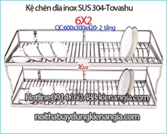 Kệ chén bát inox 304 2 tầng 60cm Tovashu KAG-6X2