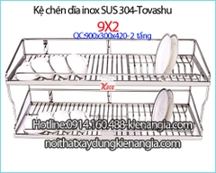 Kệ chén bát inox 304 2 tầng 90cm Tovashu KAG-9X2