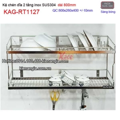 Kệ chén bát inox sus304 2 tầng dài 8 tấc KAG-RT1127