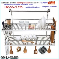 Kệ chén đa năng 2 tầng bếp ốp kính Tovashu sus304 90cm KAG-304SU273
