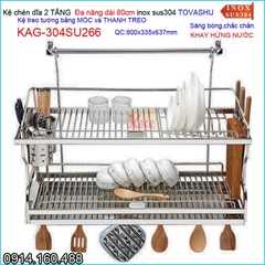 Kệ chén đa năng có khay 2 tầng tủ bếp ốp kính Tovashu sus304 dài 80cm KAG-304SU266