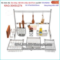Kệ chén đa năng Tovashu đặt trên bồn rửa chén dài 67cm KAG-304SU274