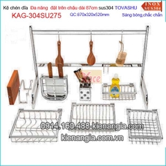 Kệ chén đa năng Tovashu đặt trên bồn rửa chén dài 87cm KAG-304SU275