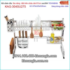 Kệ chén đa năng Tovashu đặt trên bồn rửa chén dài 87cm KAG-304SU275