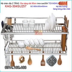 Kệ chén dao thớt ống đũa 2 tầng Tovashu sus304 80cm KAG-304SU257