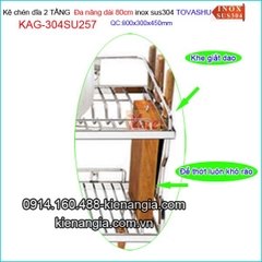 Kệ chén dao thớt ống đũa 2 tầng Tovashu sus304 80cm KAG-304SU257